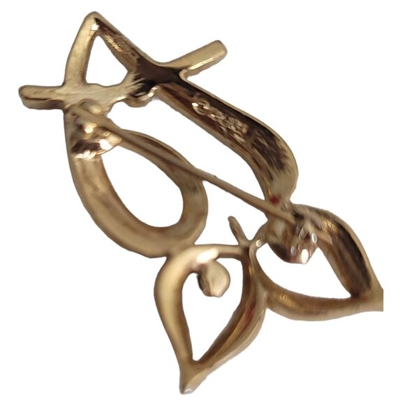 Trifari Crown Over T Gold Tone Open Design Owl Brooch Pin, Signed - Picture 3 of 6